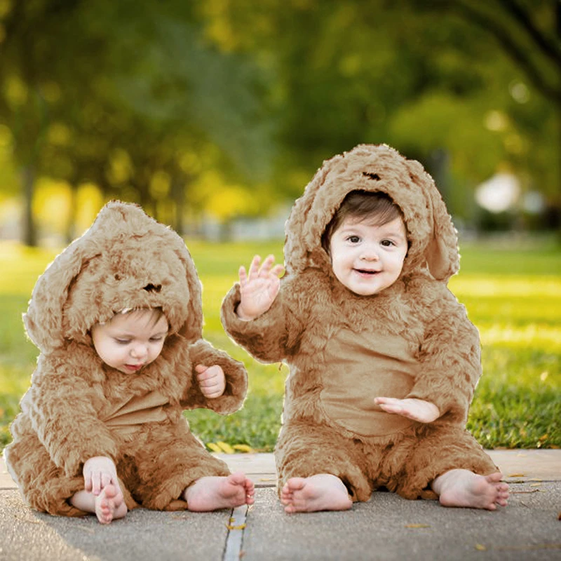 Cute Puppy Halloween Costume Adorable Hooded Jumpsuit with Plush Ears and Socks for Baby Dogs