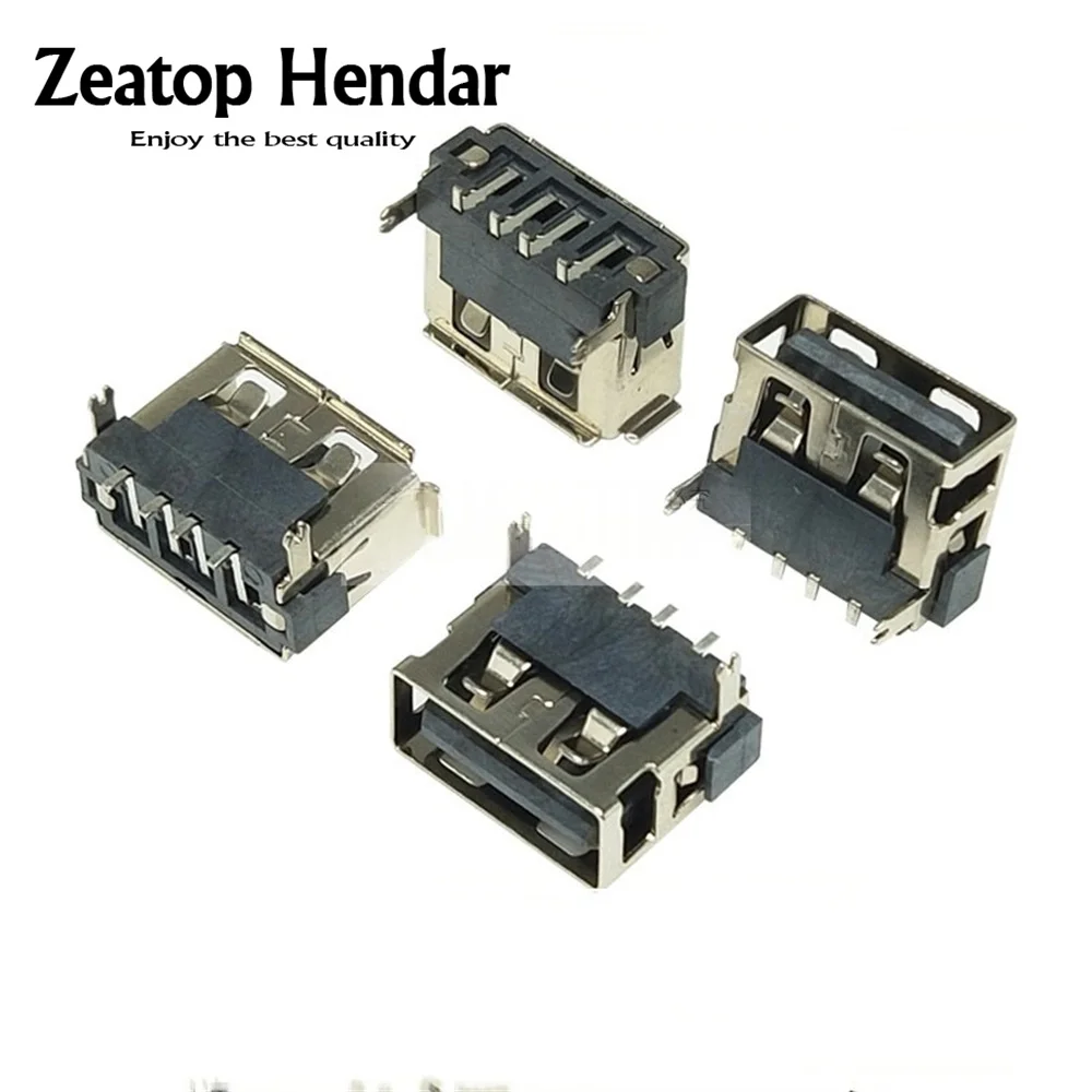 100pcs USB Connector 2.0 AF 4 Pin 4P Type A Right Angle/180 Degrees SMT ...