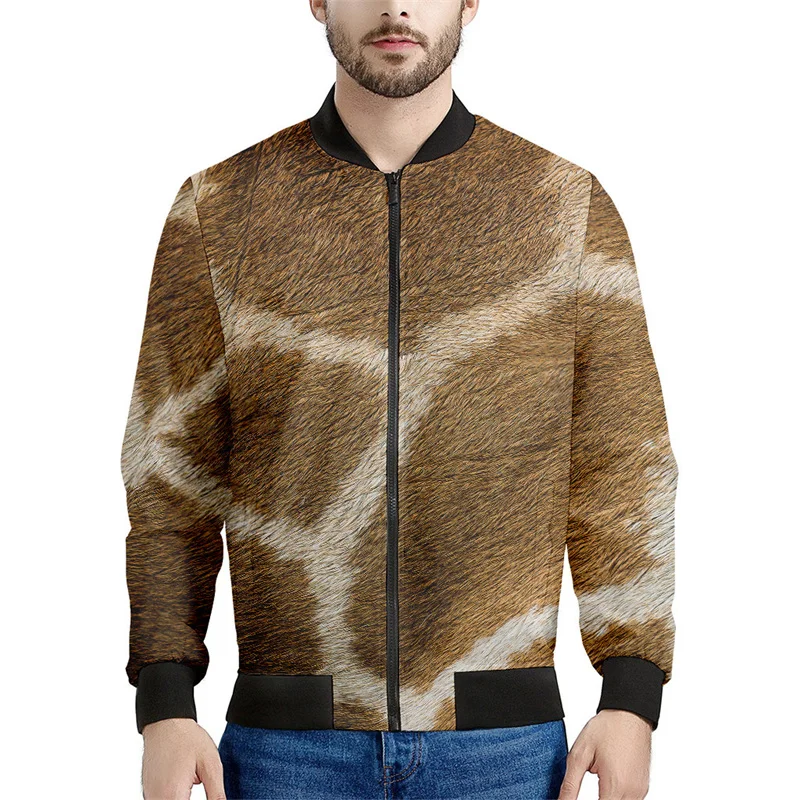 thumbnail image 1 of Chaqueta con estampado 3D de piel de jirafa para hombre y mujer, sudadera holgada de primavera, chaqueta bomber informal con cremallera, ropa de calle, abrigo, 1 of 5