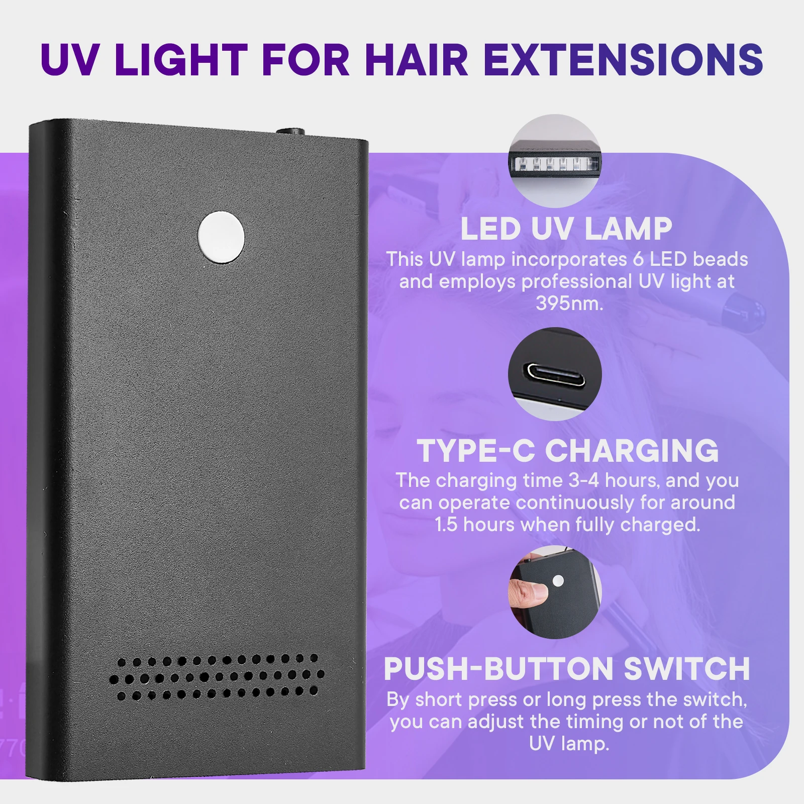 Handheld V Light Hair Extension Tool Glue Quick Drying Beauty Salon Fast Grafting Hair Invisible without trace UV curing Light