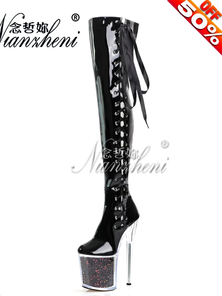 

8Inches New Style Sexy Fetish Lace Up Stripper Heels Pole Dance Shoes Over The Knee Platform Boots Nightclub Exotic Dancer 20cm