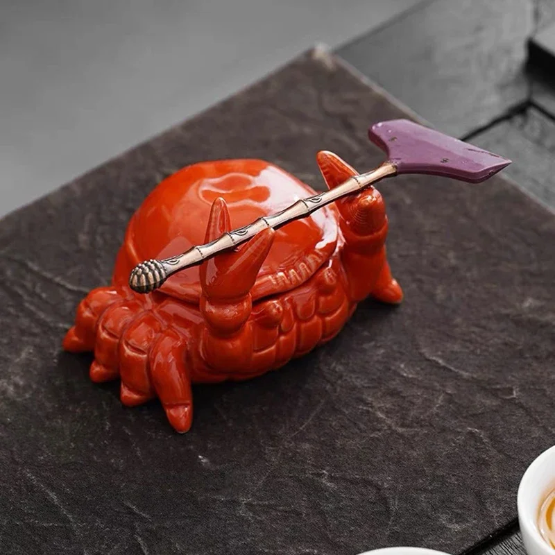 Red Crab Ashtray Small Tea Pet with Cover Home Office Cute Decoration cigarettes ashtray