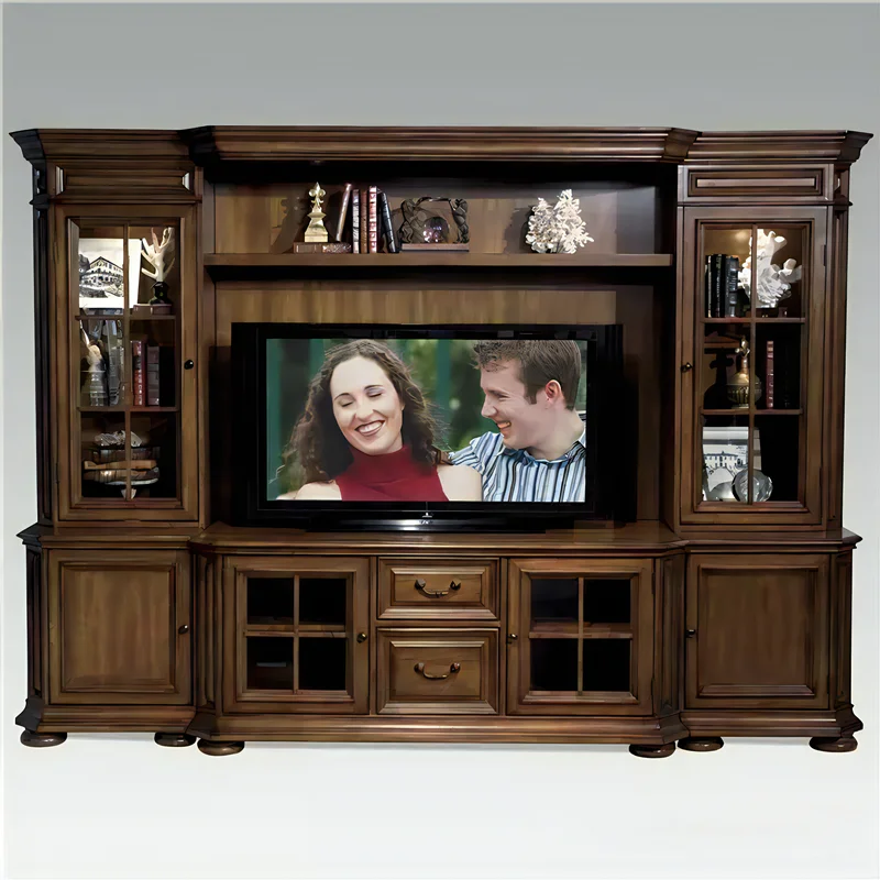 American Traditional Style Luxury TV Cabinet Furniture Solid Wood Wall Mount TV Stands Cabinet