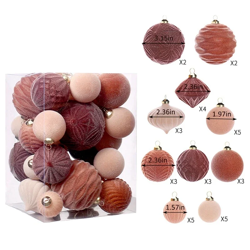 thumbnail image 1 of 35 bolas de Navidad de 1,97/2,36/3,15 pulgadas para colgar en el árbol de Navidad, de terciopelo, para decoración del hogar, estilo granja, interior, 1 of 5