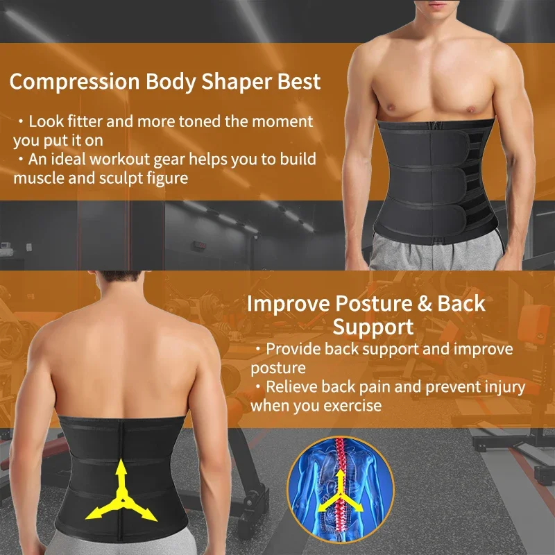 Men Waist Trainer Trimmer Belt for Weight Loss Neoprene Body Shaper Sauna  Workout Sweat Belly Belt with Double Straps Shapewear - AliExpress