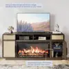 Boho 68" TV Stand Entertainment Center w/ 36" Electric Fireplace Heater Rattan Console Table Flame Effect Ample Storage Modern 2