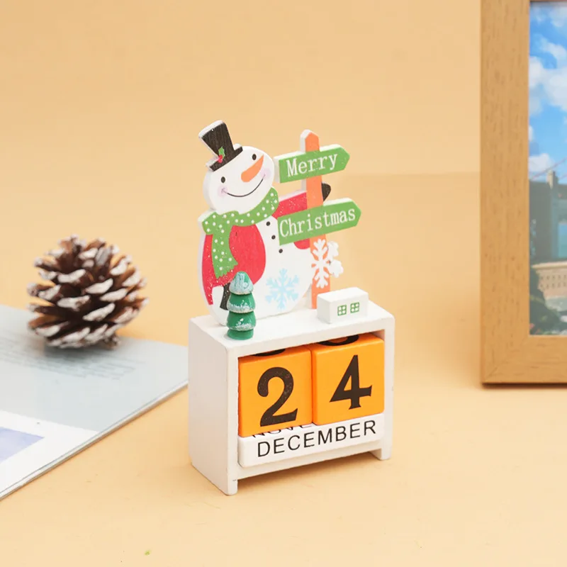 Festive Wooden Countdown Calendar with Santa and Snowman - DIY Tabletop Christmas Decoration