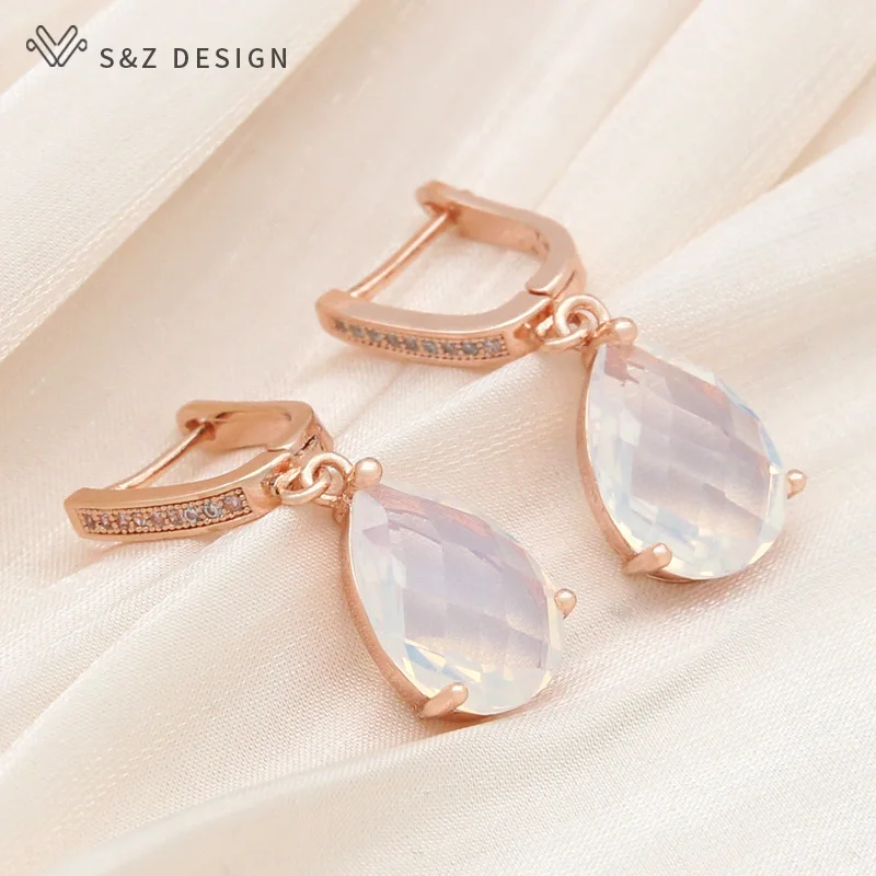 S&Z DESIGN New Fashion 585 Rose Gold Color Water Drop Cubic Zirconia Dangle Earrings For Women Wedding Party Classic Jewelry