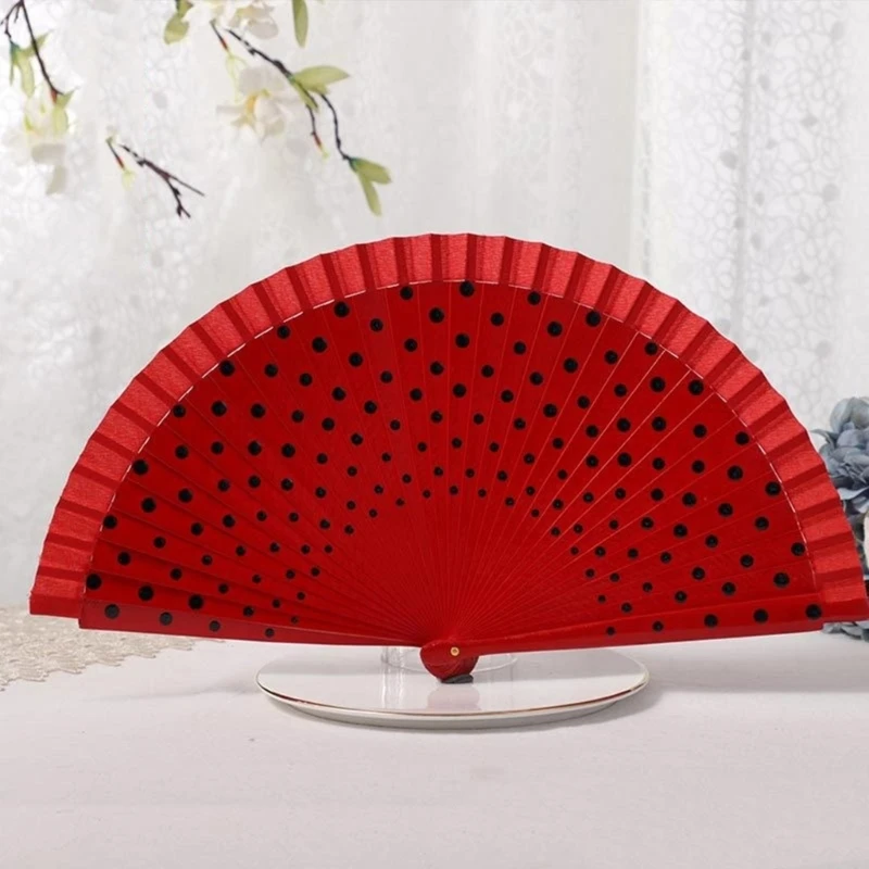 Folding Fan Hand Fan Wooden Hand Fan Flamenco Spanish Folding Fan Dots Pattern Modern Classical Vintage Hand Fan
