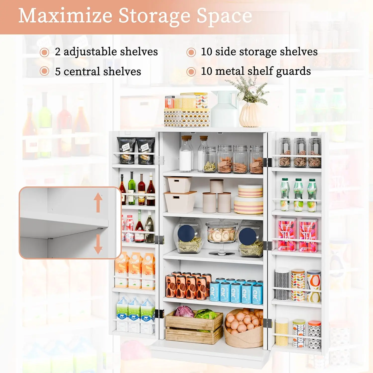 47in Freestanding Wood Pantry Storage Cabinet 4