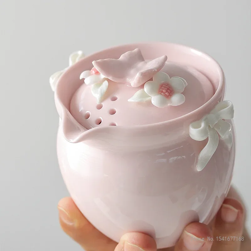 Pink Flower by Hand Portable Tea Set, Teapots Home Furnishings, Creative Tea Pot, Pink, White, Yellow, High Beauty, Quick Cups
