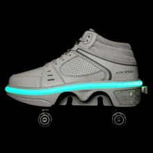 Kids Kick Out Ice Skating Shoes , Kids Retractable Wheels Roller Shoes , Led Light Up Children Roller Skate Shoes With Wheels