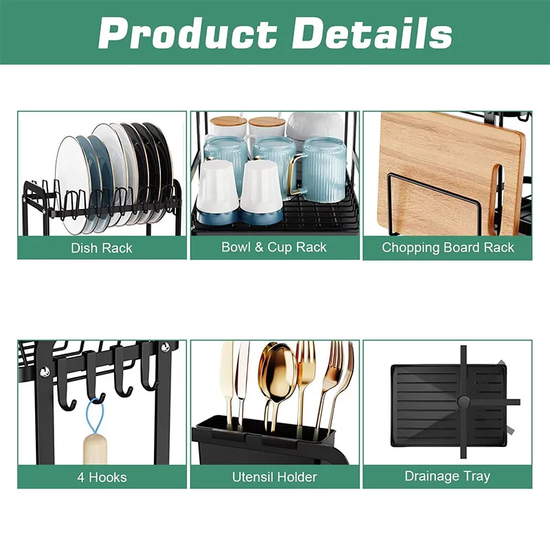 360° rotating kitchen chopping board storage rack, dish drain rack, household double-layer chopstick tube storage rack 6