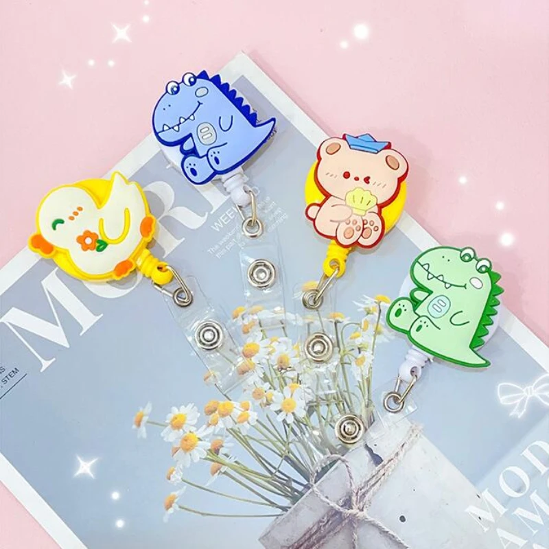 Kawai Dinosaur Bear Rabbit Retractable Badge Reel Nurse Doctor Students ID Name Cards Holder Clips Hospital Use Card Tools