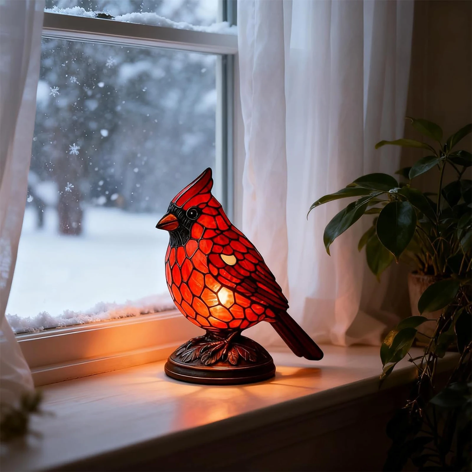 1/2Pcs Cardinal Table Lamp Christmas Resin Light Creative Red Bird Night Light Desktop Ornament for Living Room Christmas Decor