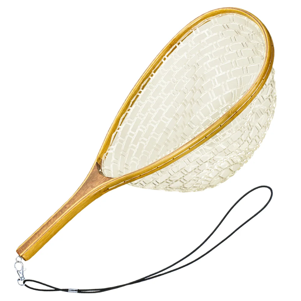 

Fishing Net Soft Rubber Mesh Fly Fishing Landing Net with Wooden Handle Frame Catch and Release Net Fishing Gifts for Men