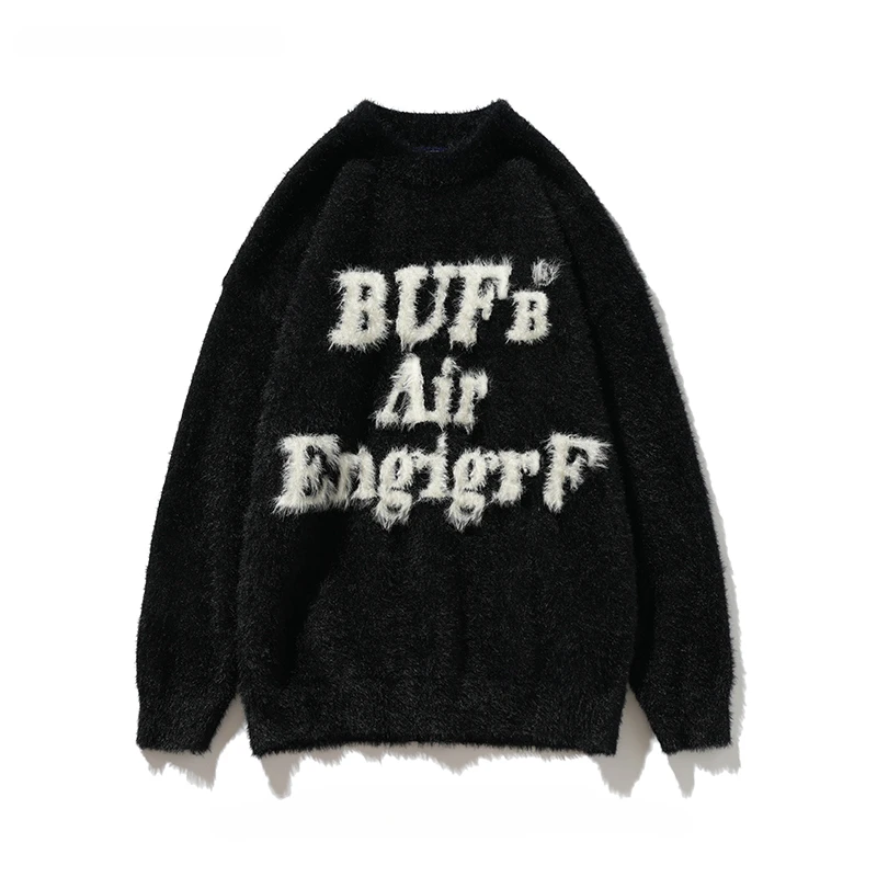 

Autumn Winter Mink Velvet Letter Sweaters for Men/Women American High Street Warm Loose Casual Hip-hop Couple Knitted Pullovers