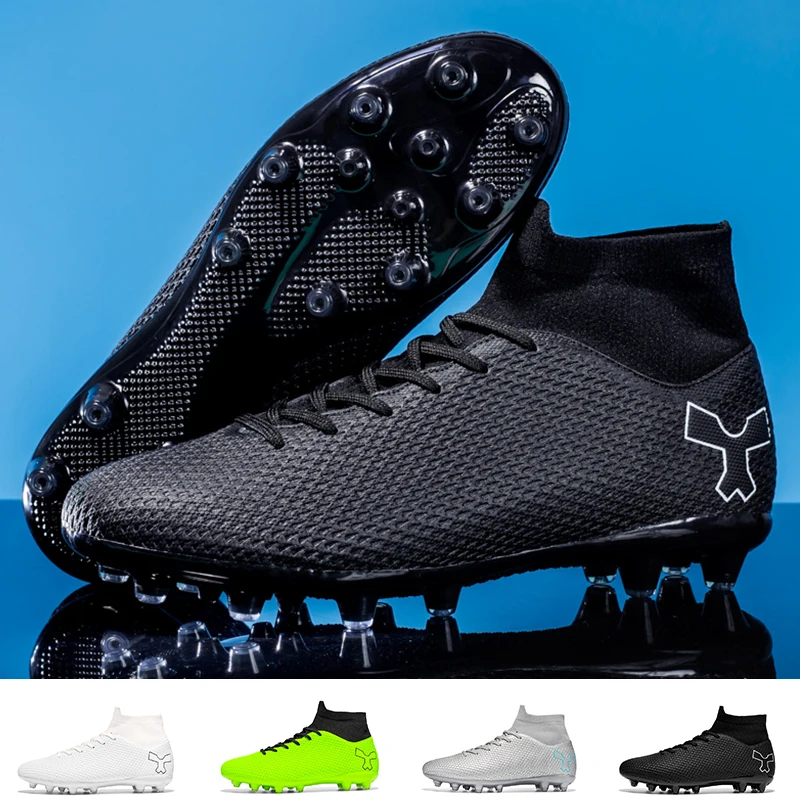 Chaussures de foot homme antidérapantes professionnelles pour terrain extérieur et intérieur - Haute cheville