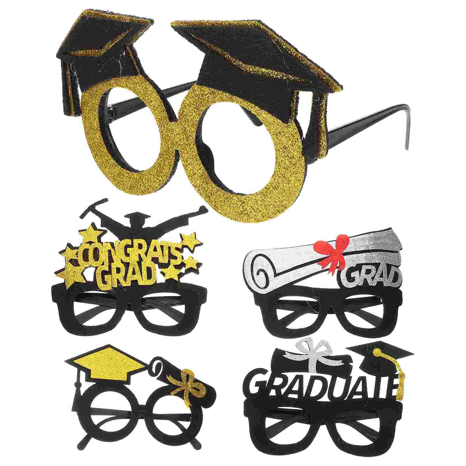 

5 Pcs Paper Decorate Graduation Season Glasses Aunglasses Plastic Cloth Photo Booth Props Party