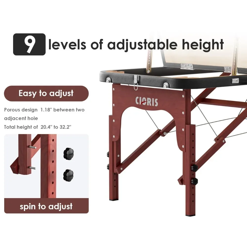 NEW-84" Professional Massage Table Portable 3 Folding Lightweight Facial Salon Spa Tattoo Bed Height Adjustable with Carrying Ba