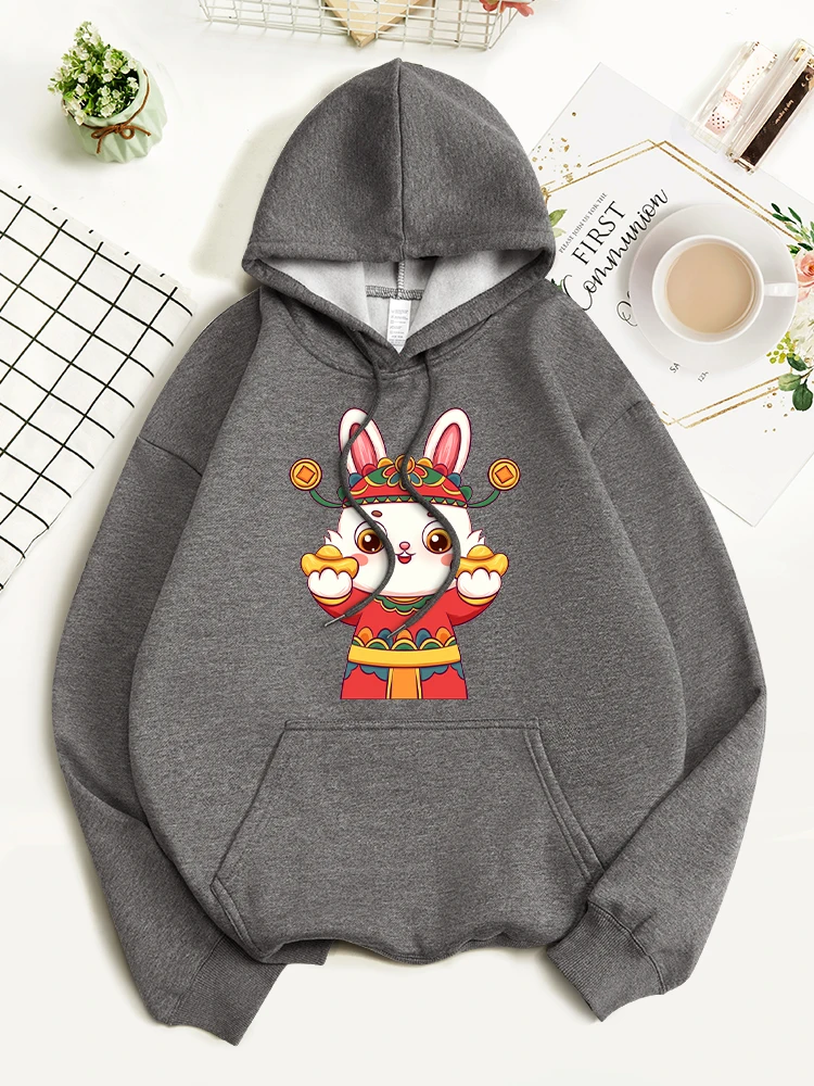 

The God Of Wealth Rabbit Sends The Treasure Cotton Hoody Comfortable Sweatshirts Autumn Soft Pullovers Casual Sports Pullovers