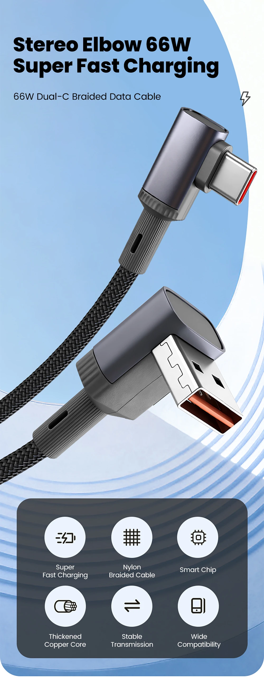 0.15M 0.25M 0.5M Short Elbow USB Type C Cable 66W USB A To Type C Fast Charging Cable for iphone 15 16 Huawei Samsung Xiaomi