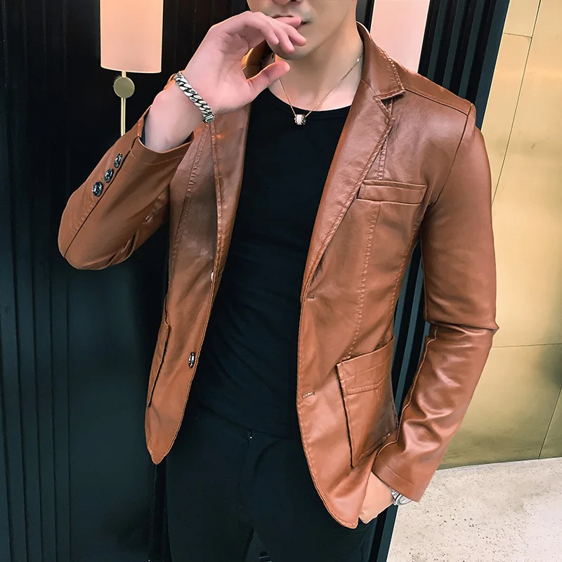 Mens Blazer Jacket Men's Jackets Winter and Autumn Leather Jackets New Arrived 2024 Korean Style Slim Trend Pu Leather Jackets 1