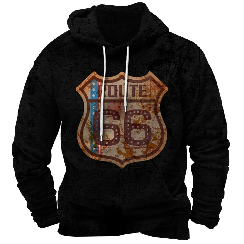 

New Men's 3D ROUTE66 Printed Sweatshirt Street Leisure Fashion Vintage y2k hoodies Women's Pullover Large Sudaderas de mujeres