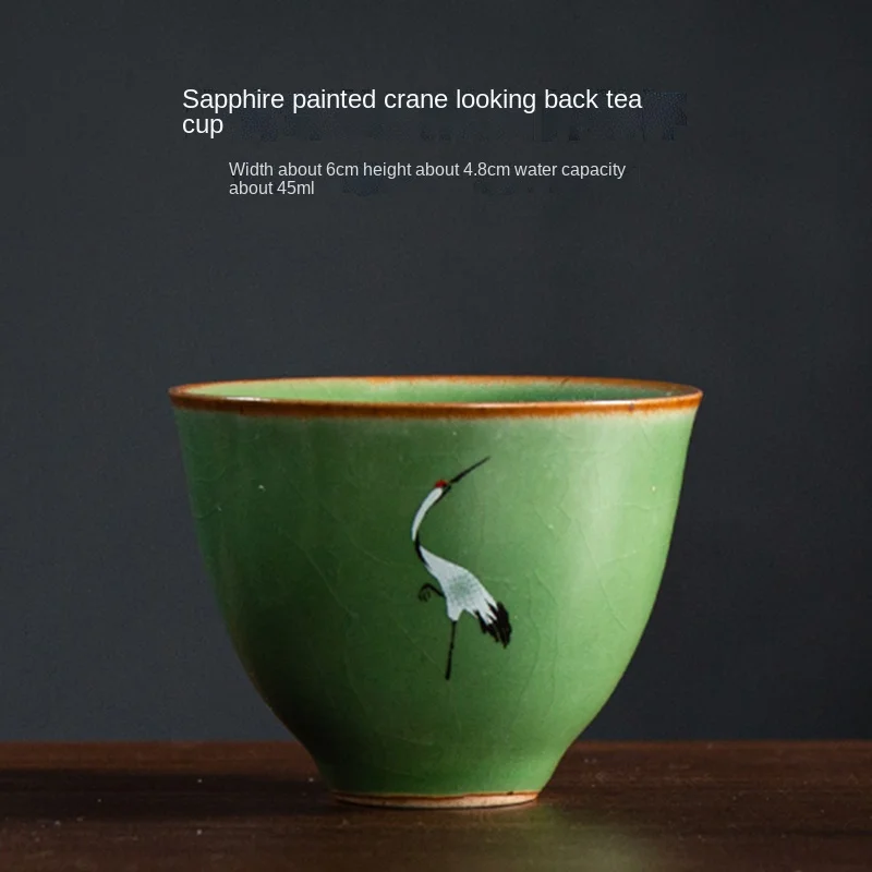 Landscape Sapphire Crane Tureen Ceramic Large Three-Piece Tea Bowl Hostess Tea Cup Kiln Baked Teaware Cup Bowl