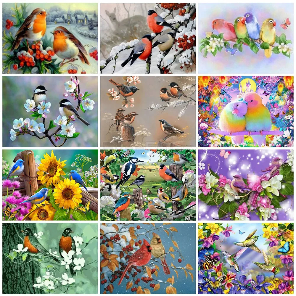 EverShine Diamond Painting Bird Full Square Diamond Embroidery Animal Picture Rhinestone Cross Stitch Art Flowers Home Decor