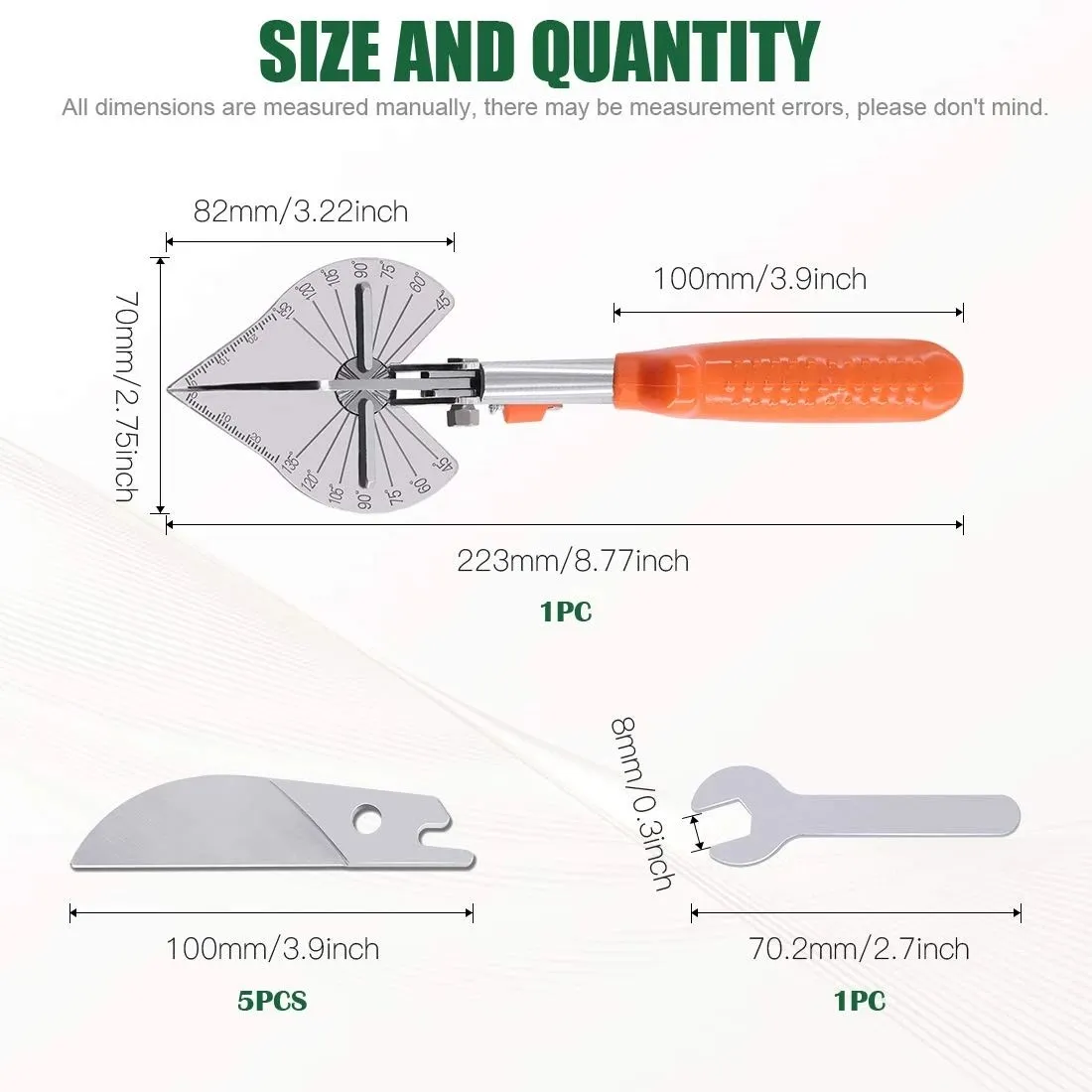 45 degree 135 degree edge angle Shear/multifunction angle scissors/wire slot cutter with 5 Replacement Blades and Spanner