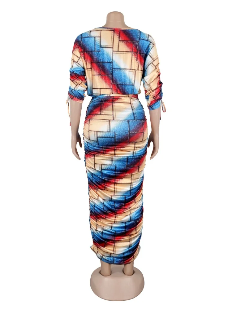 Wmstar Dress Sets Wholesale Two Piece Sets Draped Print Bandage Top and Skirts New in Summer Fashion Matching Suit Dropshopping