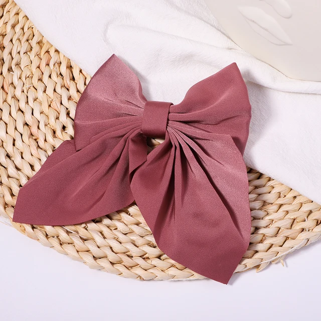 New Sweet Bow Hairpins Solid Color Bowknot Hair Clips For Girls Satin Butterfly Barrettes Duckbill Clip Kids Hair Accessories 6