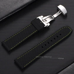 Silicone Sport Watch Strap with Butterfly Buckle - Breathable Waterproof Wristband - 22mm (Black green)
