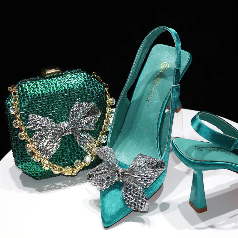

doershow nice African Shoes And Bag Matching Set With green Hot Selling Women Italian Shoes And Bag Set For Party SRE1-25