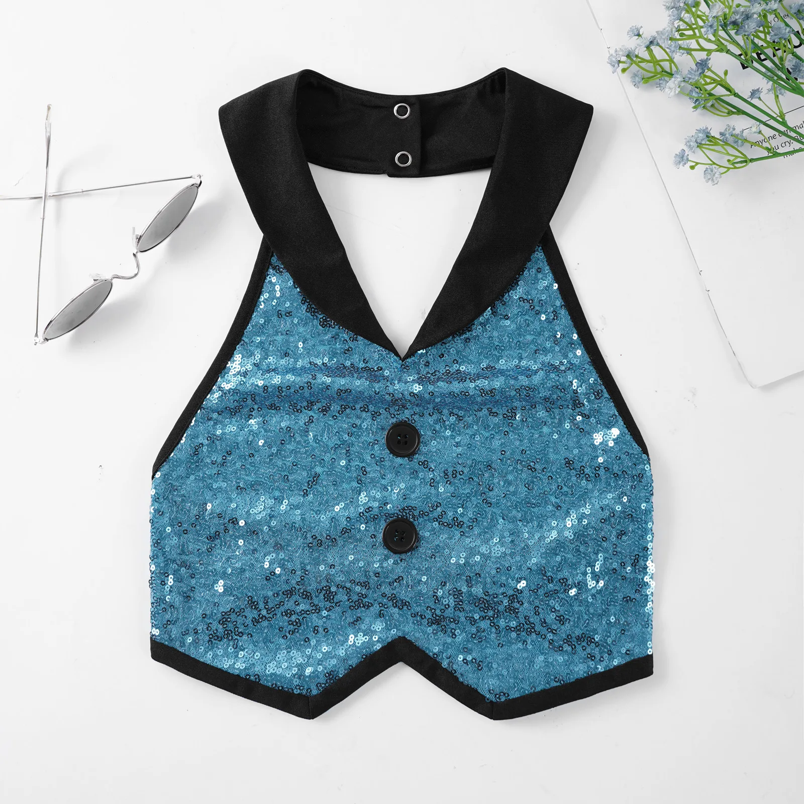Child Kids Boys Sleeveless Backless Sparkling Sequins Vest Tops Jazz Dance Wear Stage Performance Costume Party Clothing