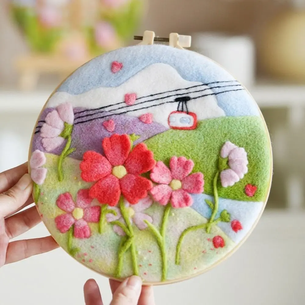 DIY Wool Painting Kits 20x20cm With Frame Modern Creative Needle Felt Painting Flowers Picture