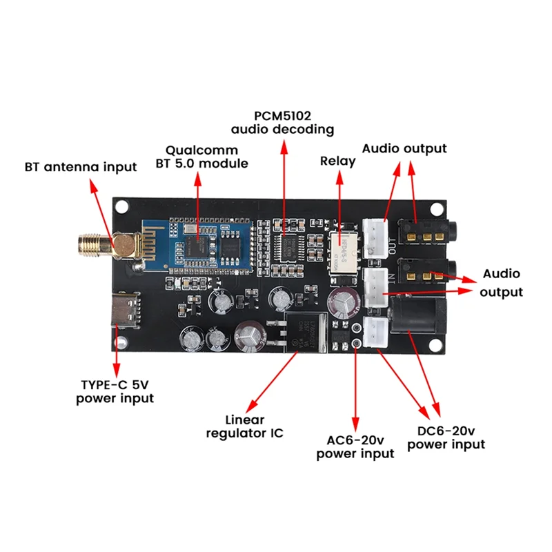 AA60-QCC3034 Bluetooth 5.1 APTX APTX-HD 무손실 디코딩 지원을 갖춘 수정된 증폭기 오디오 DIY 보드