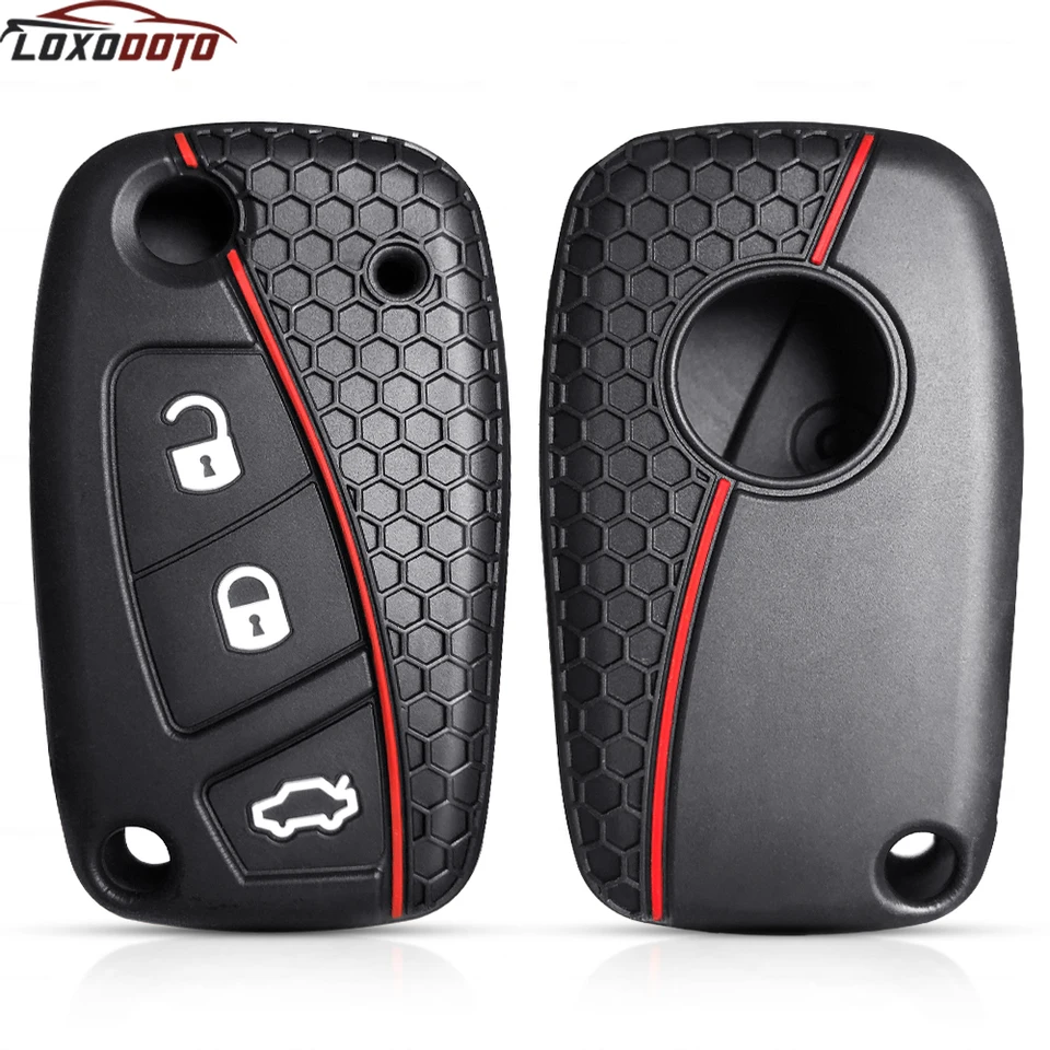 HIBEYO Key Fob Cover Case For Fiat 500, Panda, Ducato - 3 Button Smart Key Shell, Silver