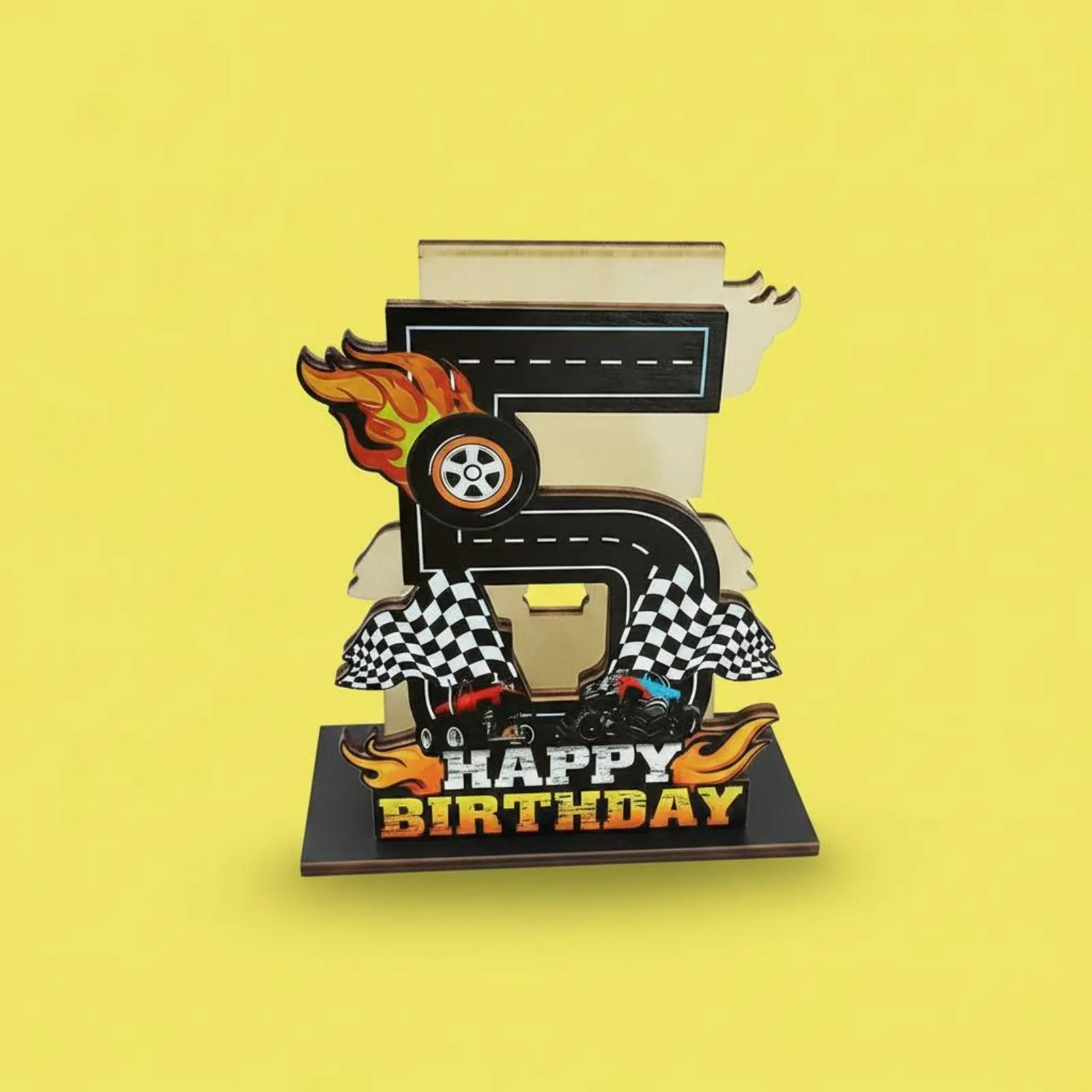 스피드 카 생일 냅킨 홀더 창의적인 디자인 나무 레이싱 테마 냅킨 스탠드 어린이를위한 생일 번호 테이블 장식