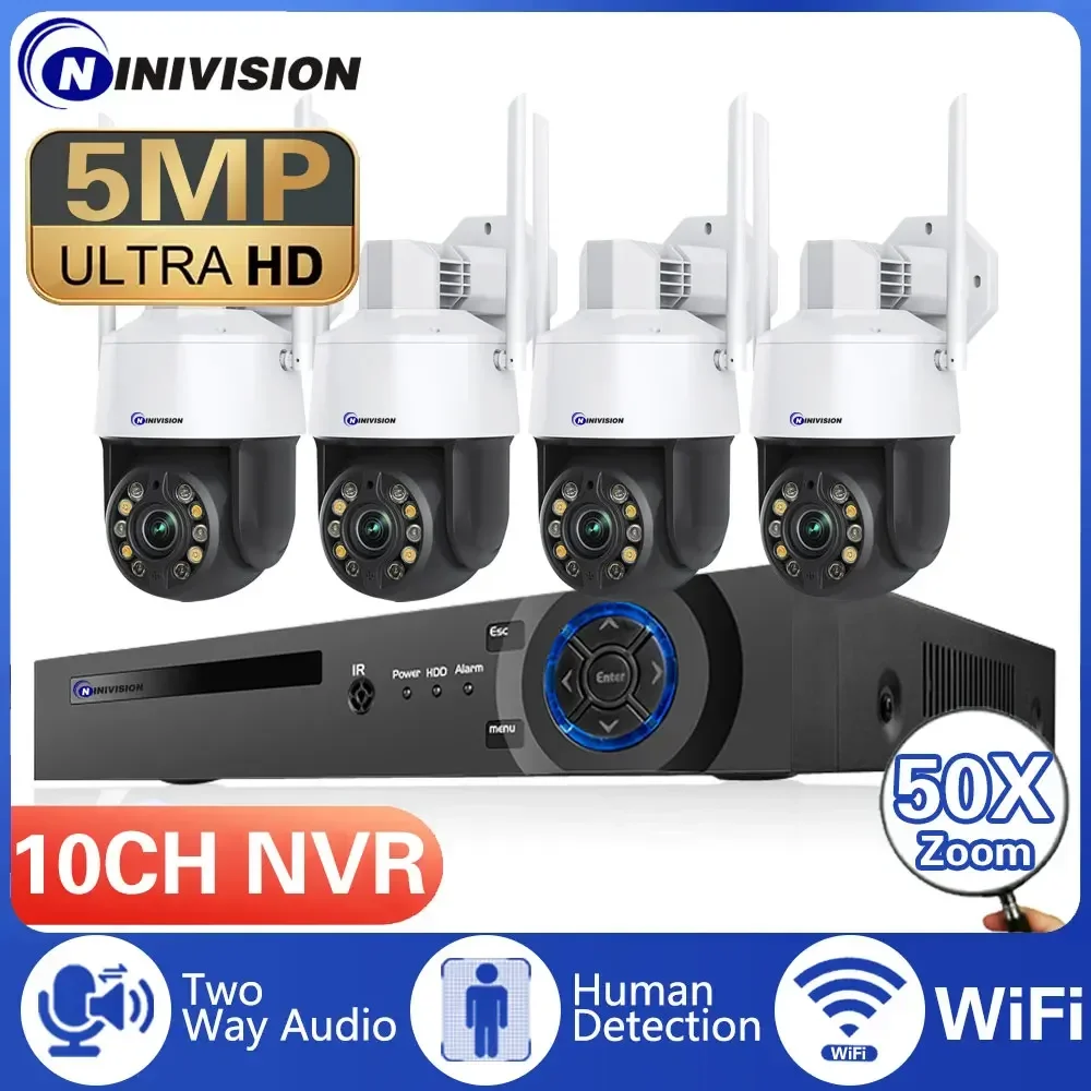 

HD 5MP 50X Optical PTZ Zoom WIFI PTZ Security Audio Camera Waterproof 10CH POE NVR Kit H.265+ Wireless Video Surveillance System