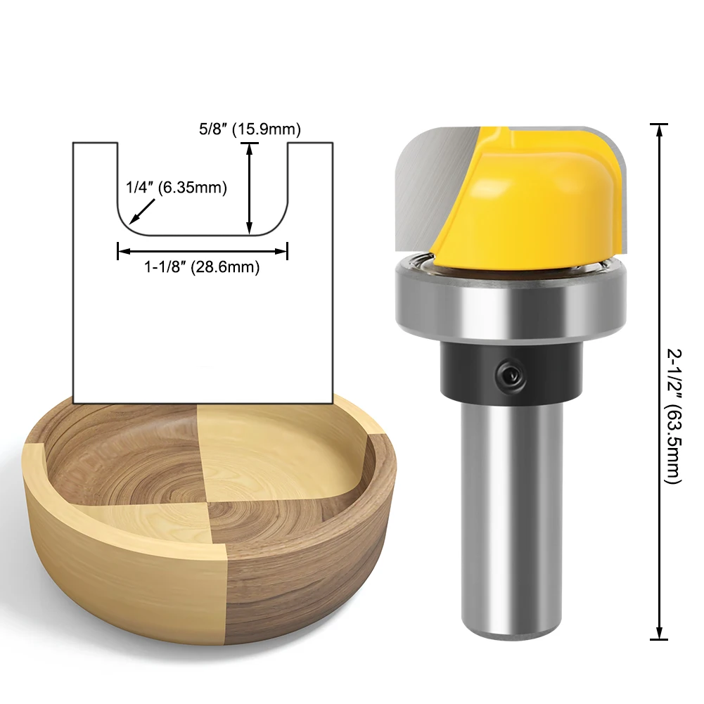 Fraise à arrondir pour bois de gabarit R1/4 , tige de 12mm/12.7mm, 1 à  1/8 de diamètre