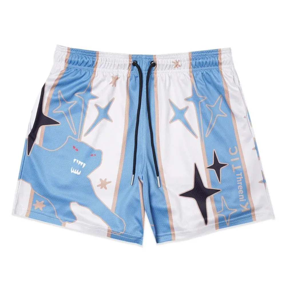 American Style Sporty Mesh Shorts Breathable Sweat Wicking Loose Fitness Beach Basketball Pants Summer Outdoor Activities