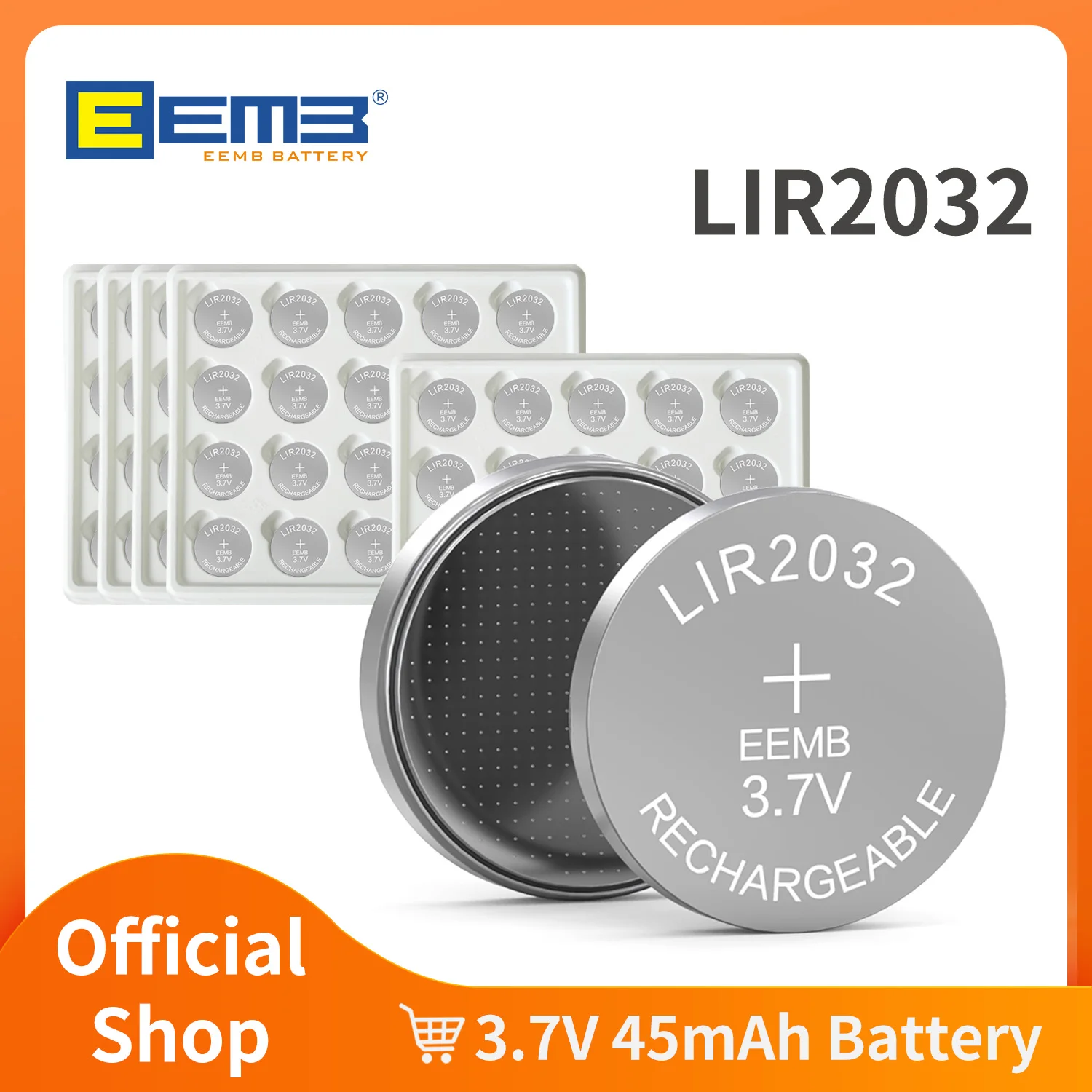 EEMB 1000~30PCS LIR2032 충전식 배터리 2032 3.7V 버튼 리튬 배터리 45mAh 코인 셀 배터리 대형 포장 -  AliExpress