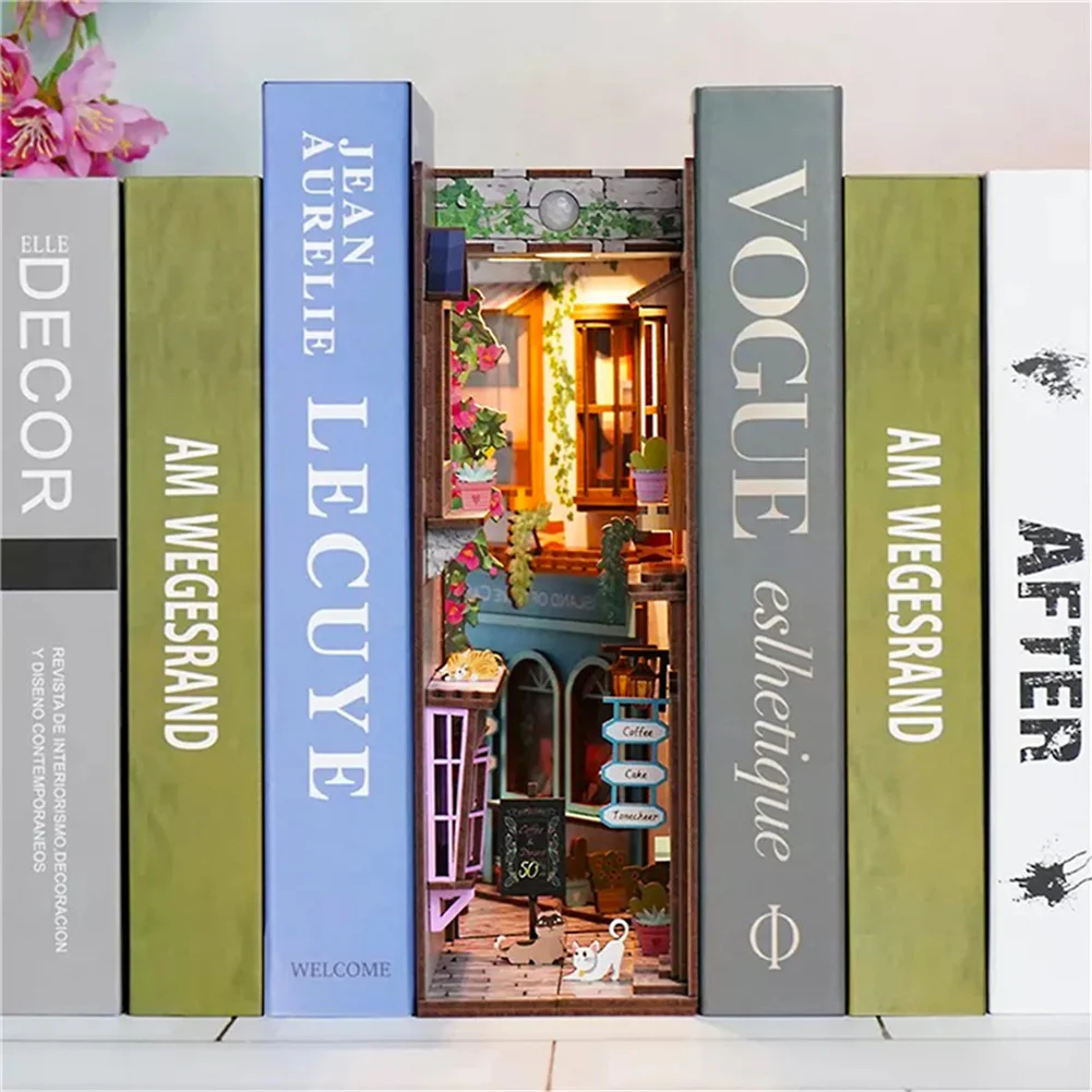 Light Up 3D Wooden Puzzles DIY Book Nook Dollhouse Miniature Handmade Bookend Shelf Insert Diorama Booknook Doll House Toys Gift diy wooden book nook 3d puzzles dollhouse bookend bookshelf insert diorama interstellar light up doll houses booknook kits gifts