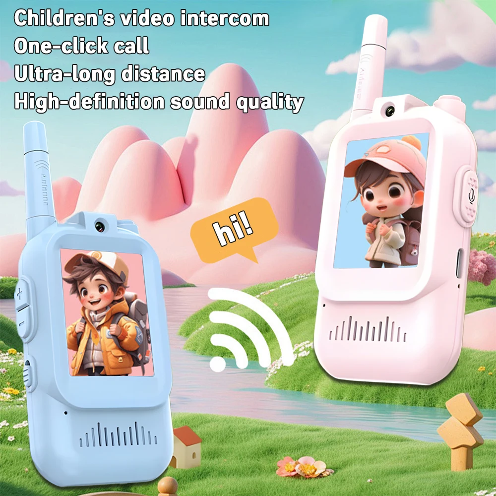 어린이용 무전기, 충전식, 다양한 음성, 2인치 HD 비디오, 원클릭 HD 통화, 인터콤 기능, 남아 여아 생일 크리스마스 선물