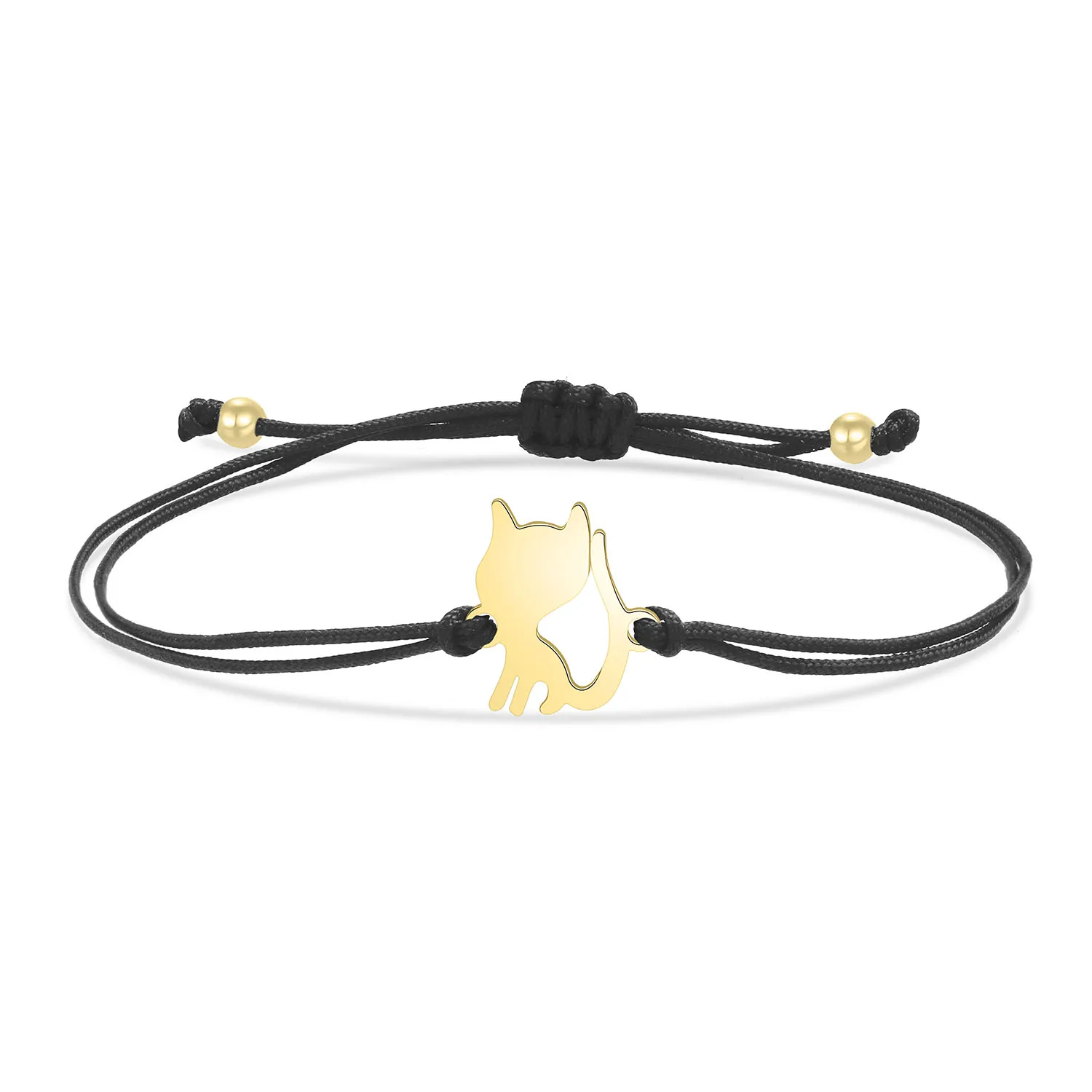 Gold-plated Stainless Steel Delicate Polished Cute Cat Charm Bracelet Women Fashion Red String - PeticaDeals
