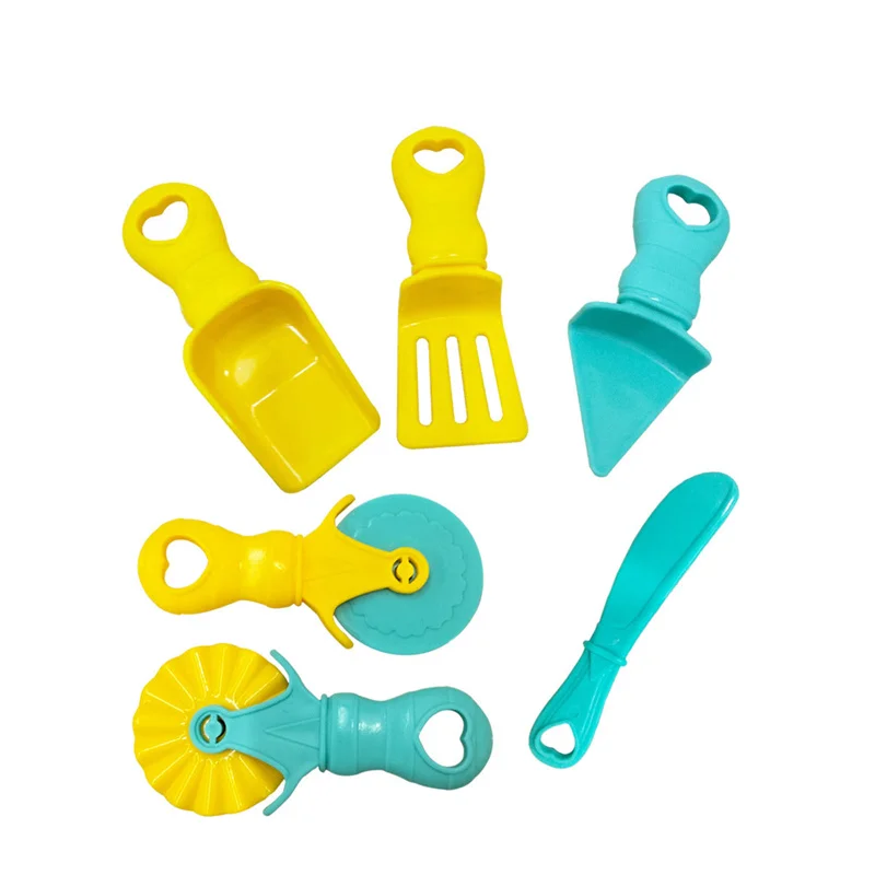 Food Play Dough Molds for Kids Plastics Fruit Vegetable Dumpling Noodle Mold Knife Fork Bowl Plate Playdough Accessories Toys 6