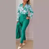 Elegant Women Printed Two Piece Suit Sets Spring Autumn V Neck Long Sleeve Shirt Top & Long Pants Set With Belt Workwear Outfits 1