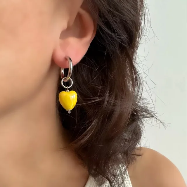 Retro Ceramics Heart Shaped Pendant Stainless Steel Earrings 2025 Women's Simple Sweet Girl Fashion Birthday Lover Jewelry Gift